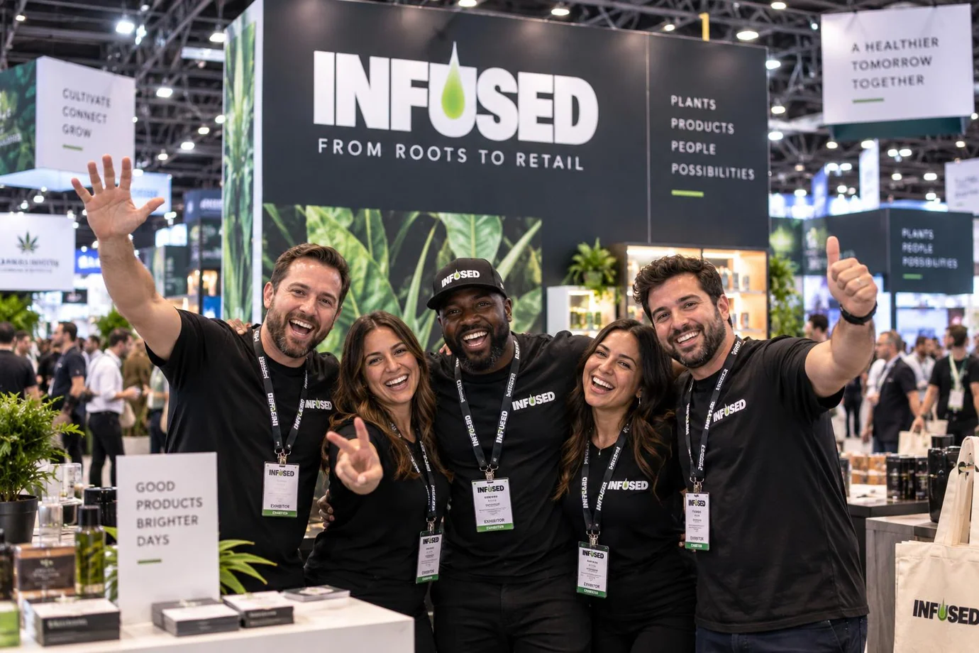 INFUSED exhibitors with attendees at their show booth